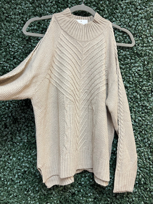 Khaki Off Shoulder Crewneck Sweater
