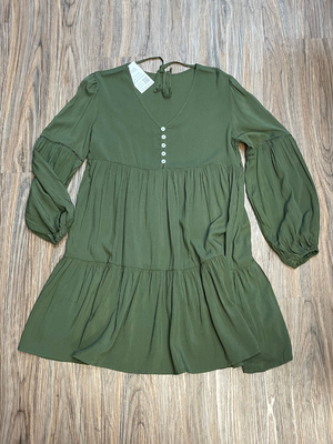 Tiered Green Puff Sleeve Mini Dress