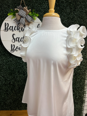 Off White Top with curvy ruffles