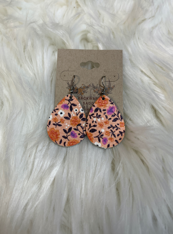 1.5" ditsy floral leather earrings