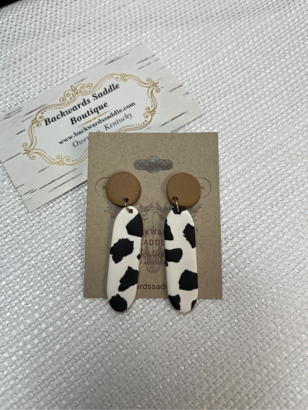 Cow print bar dangle earrings