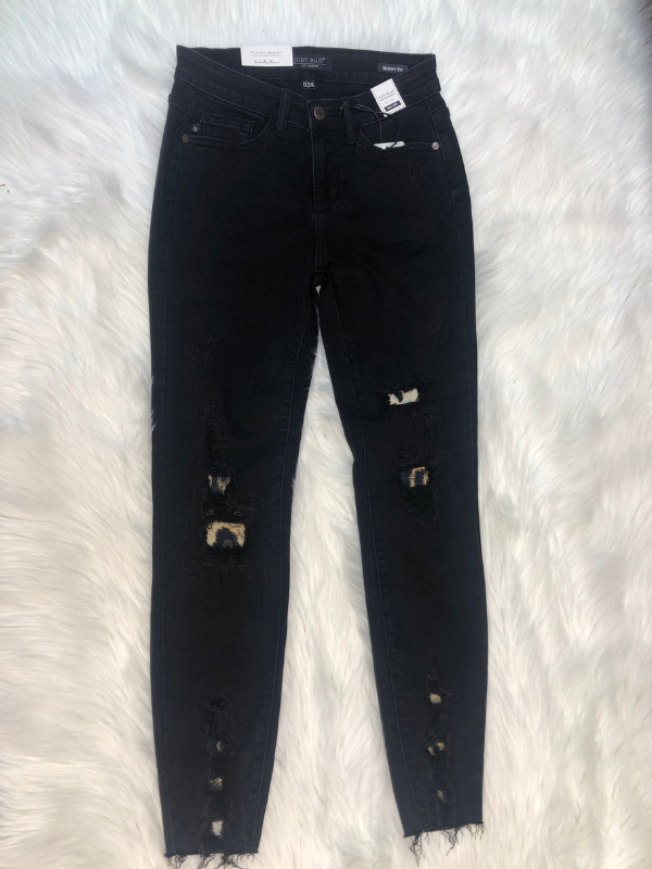 Judy Blue mid rise black skinny with leopard patch