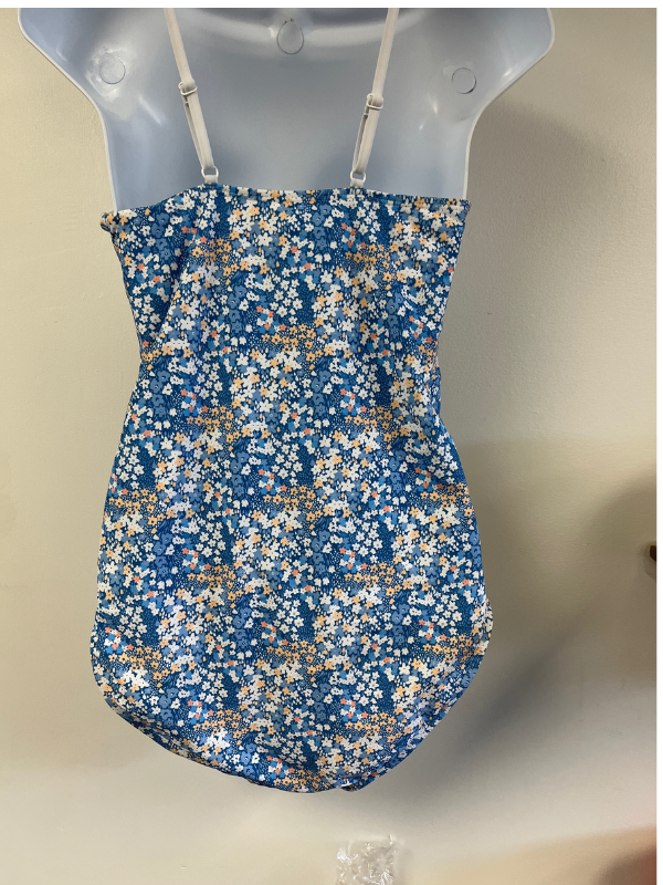White and blue floral one piece swimsuit