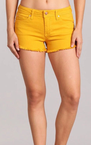 Celebrity Pink Yellow Denim Shorts