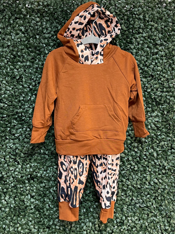 Brown Cheetah Printed Hoodie Set