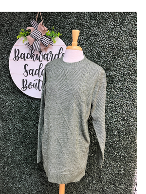 Mist Green Cable Knit Sweater Dress