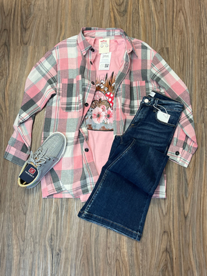 Pink Plaid Button Up Top