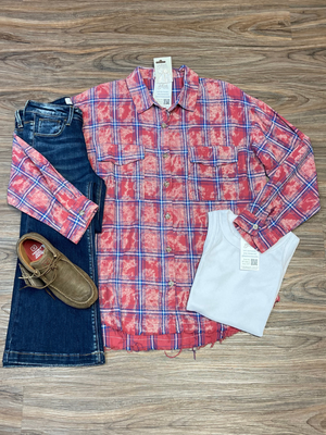 Red Bleached Plaid Top