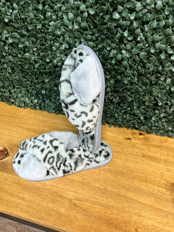 Furry Gray Leopard Slippers