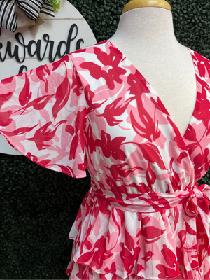 Pink multi floral print dress