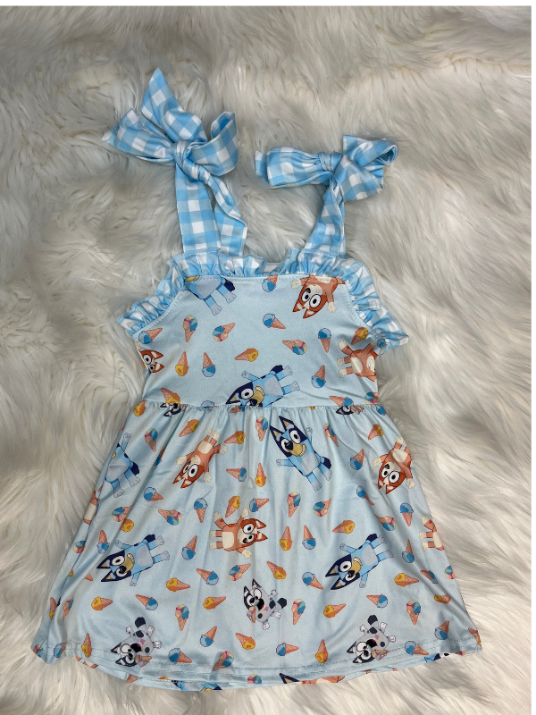 Kids character printed on blue dress