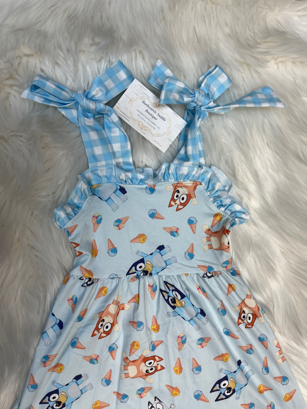 Kids character printed on blue dress