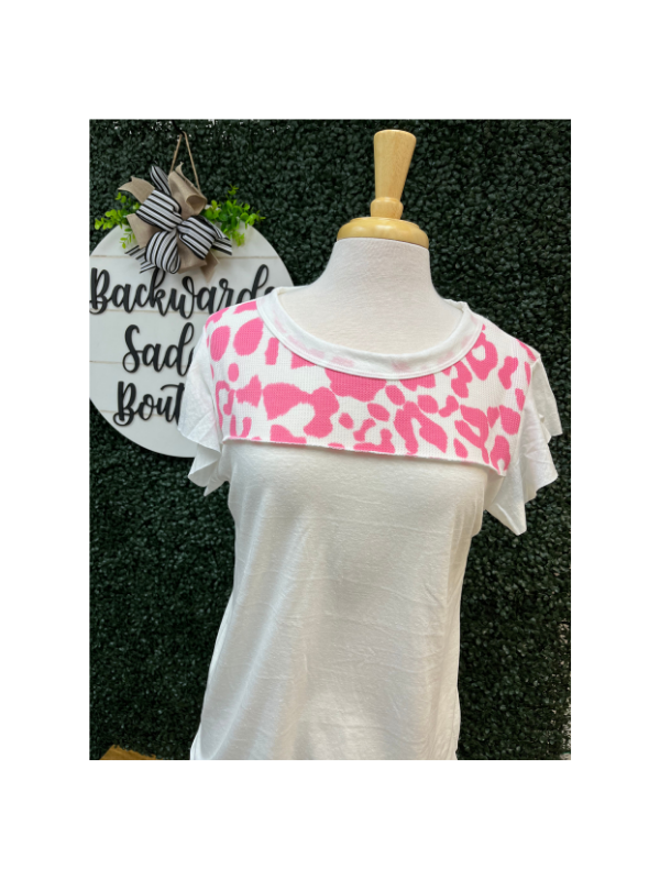 White with pink leopard casual top