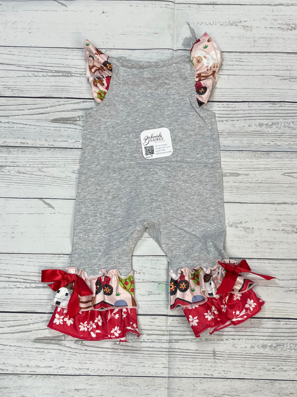 Girls Baby Romper with Farm Applique