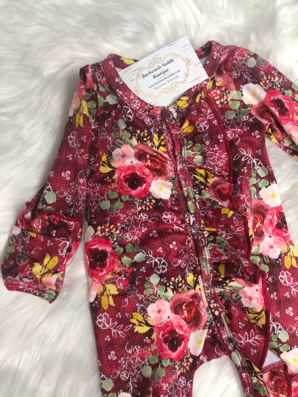 Crimson lace floral romper