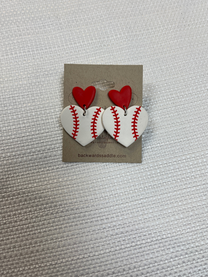 Baseball Heart Dangles Earrings