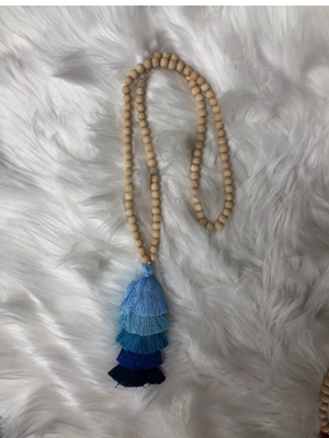 Wooden bead ombre tassel necklace