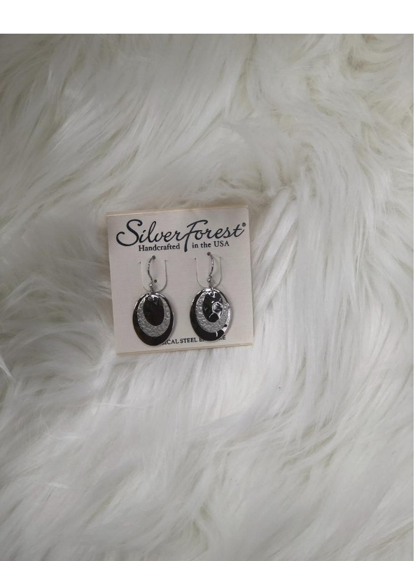 3 layer oval silver earrings