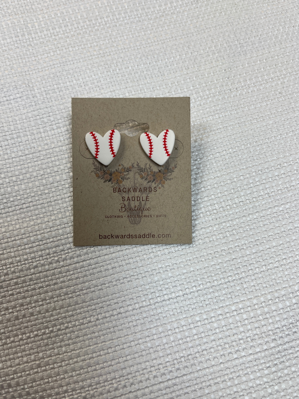 Baseball Heart Stud Earrings