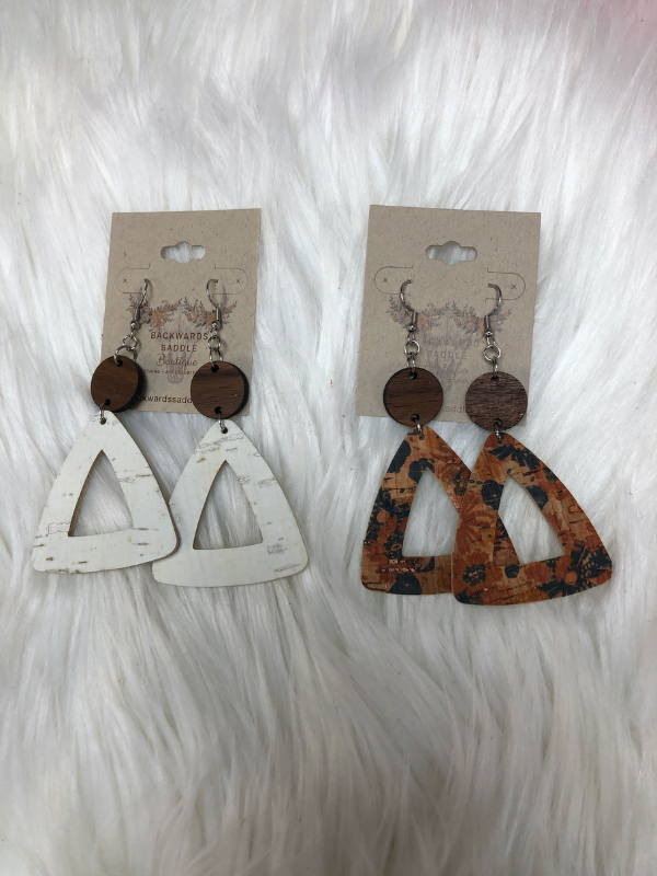 3" Wooden Triangle Earrings