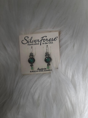 Silver with green stone earrings