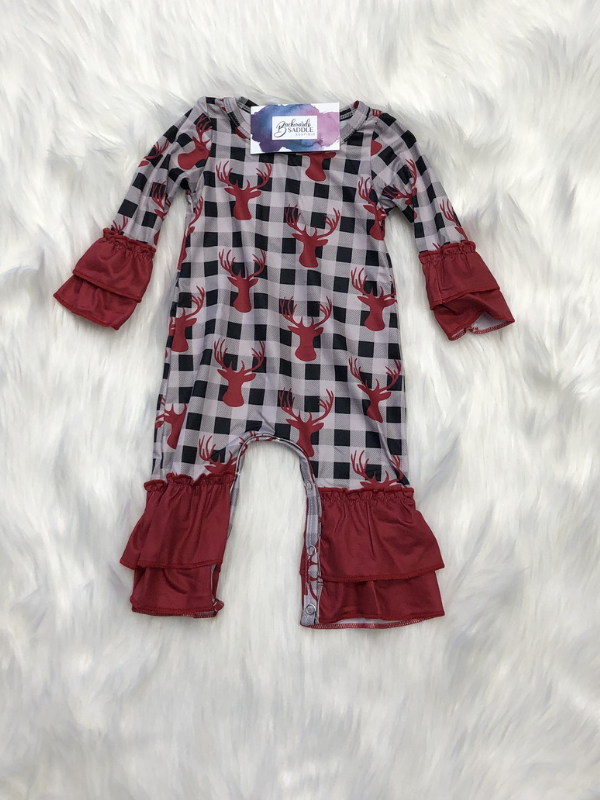 Plaid Deer Baby Romper