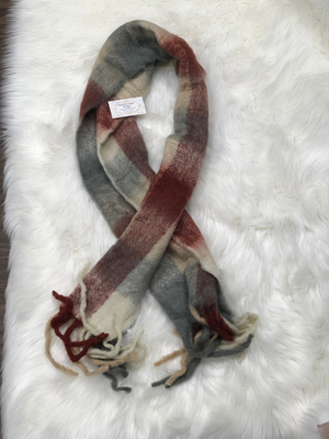 Rust and gray scarf with fringes