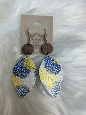 3" yellow and blue floral earrings