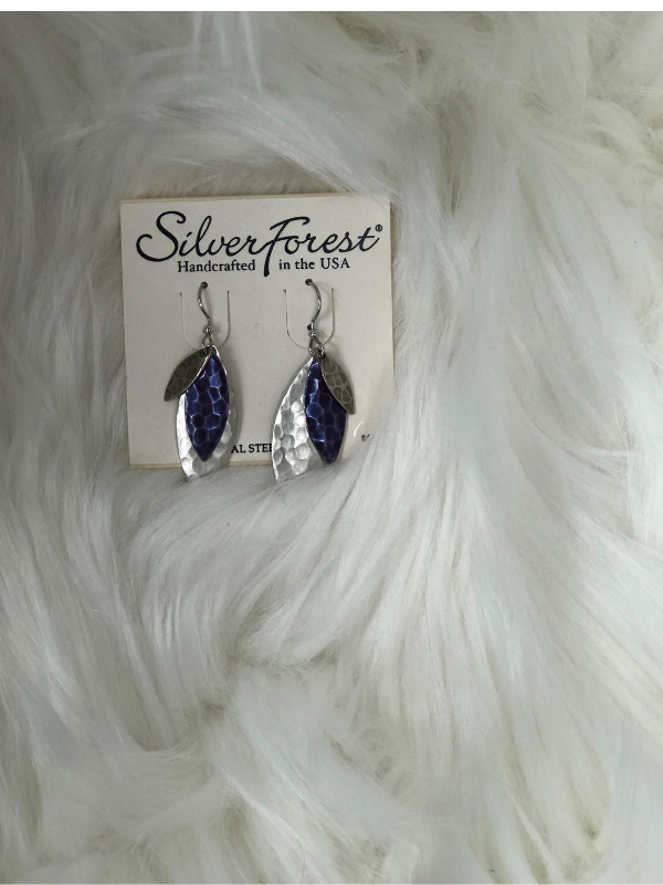 3 piece dangle etched purple and silver earrings