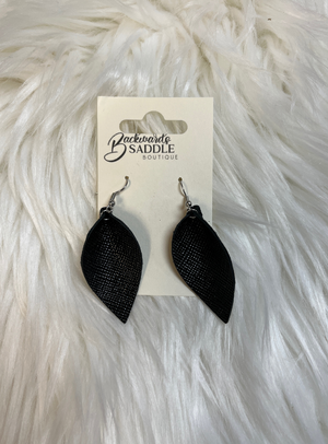 2" Black Petal Leather Earrings