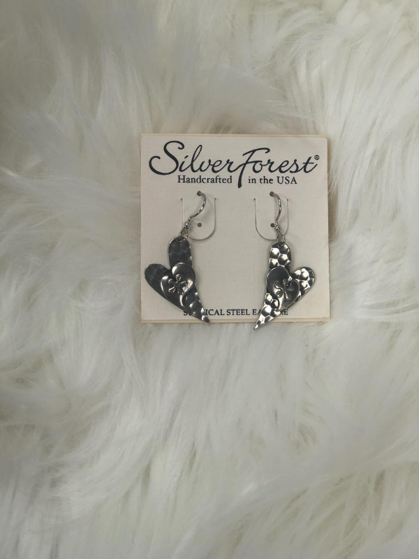 Slanted heart silver earrings