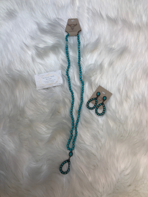 Boho natural stone necklace & earrings turquoise