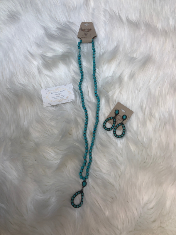 Boho natural stone necklace & earrings turquoise