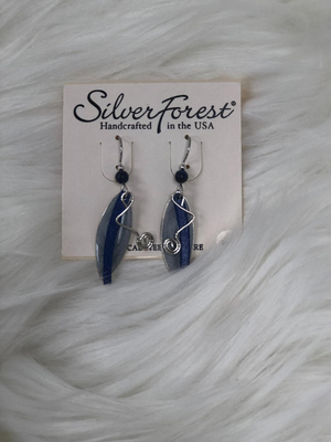 3 dangles oblong marble efffect blue  earrings