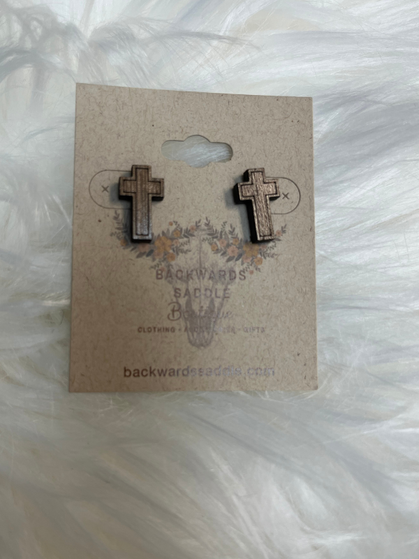 Wooden Cross Studs