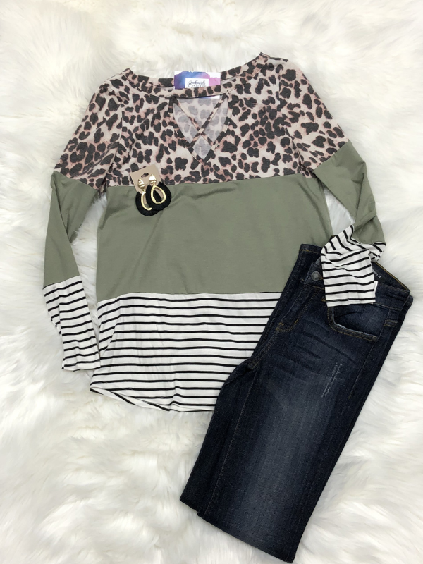 Olive Leopard Criss Cross Top