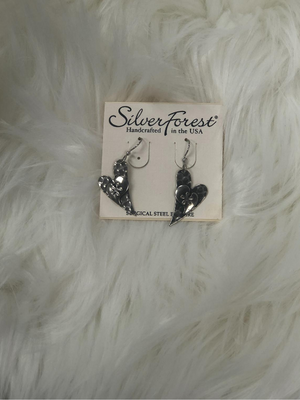 Slanted heart silver earrings
