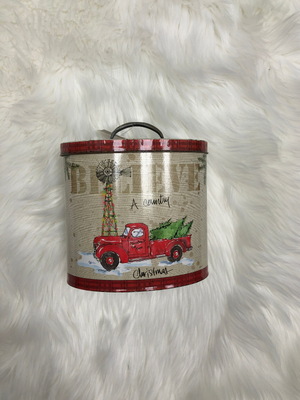 Country Christmas Tin w/Lid