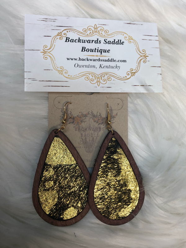 Wood with metallic black/gold earrings