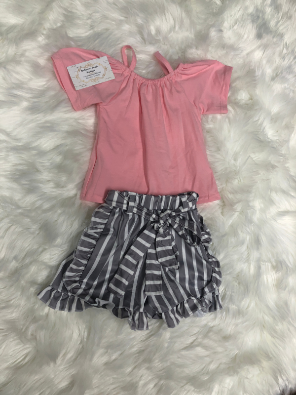 Pink & gray kids short set