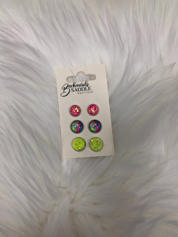 Neon Yellow and Pink Tie Dye Earrings