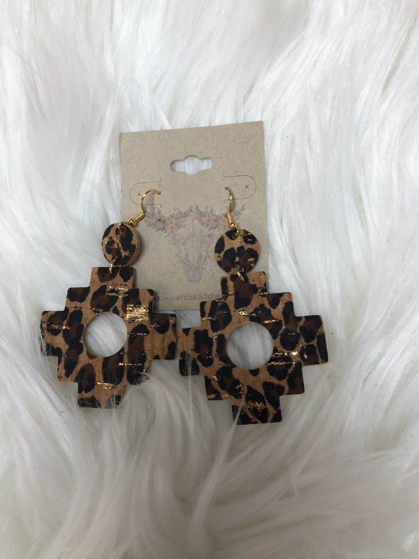 Metallic gold leopard aztec corkie earrings