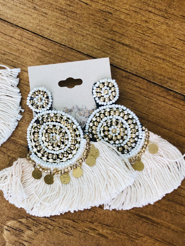 Beaded Tassel Statement Earrings