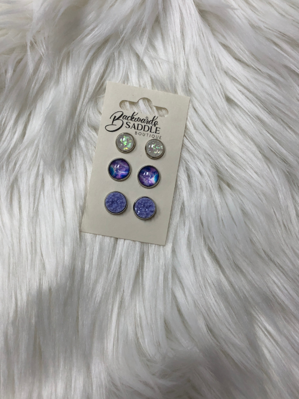 Purple and white earrings