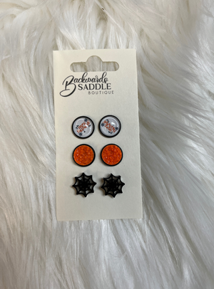 12mm pack of 3 Halloween stud earrings