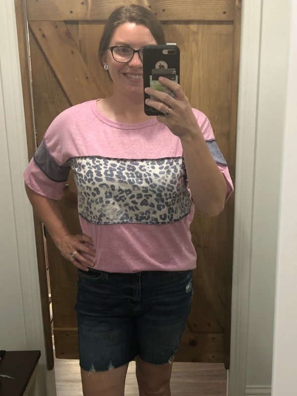 Pink triblend shirt with leopard print