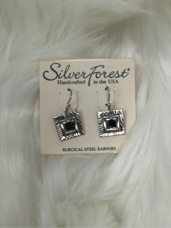 3 piece dangle silver with black earrings