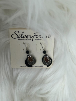 3 piece silver with black dangle earrings
