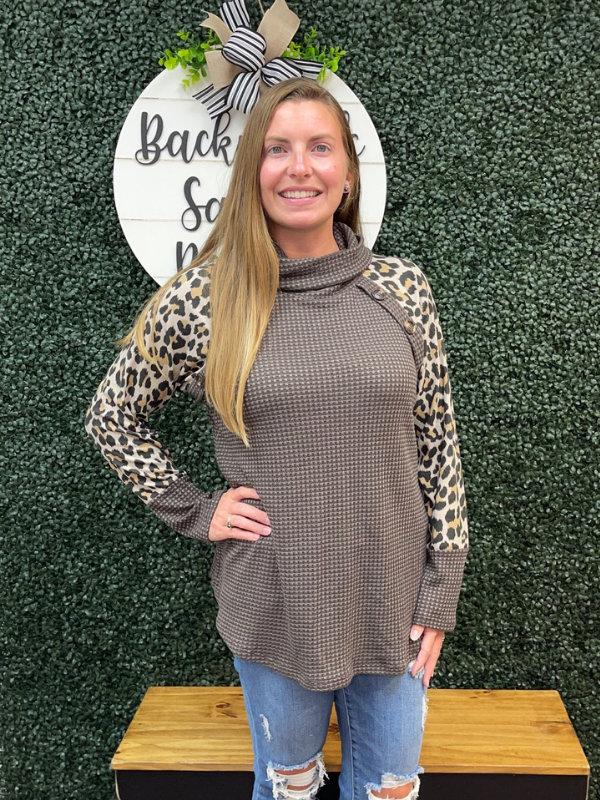 Plunged neck animal print long sleeve