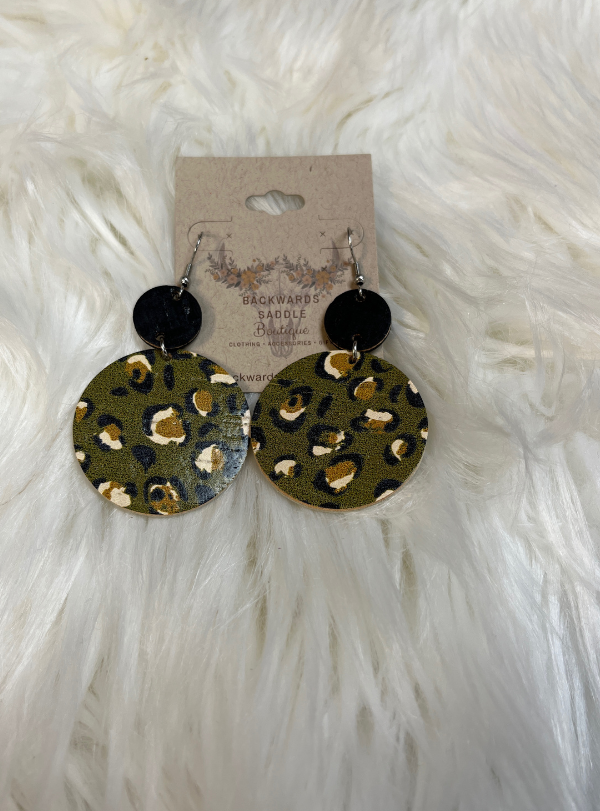2.5" black & martini leopard earrings